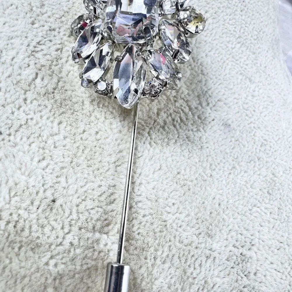 Crystal Rhinestone Stick Pin - Clear Silver - Picture 3 of 10